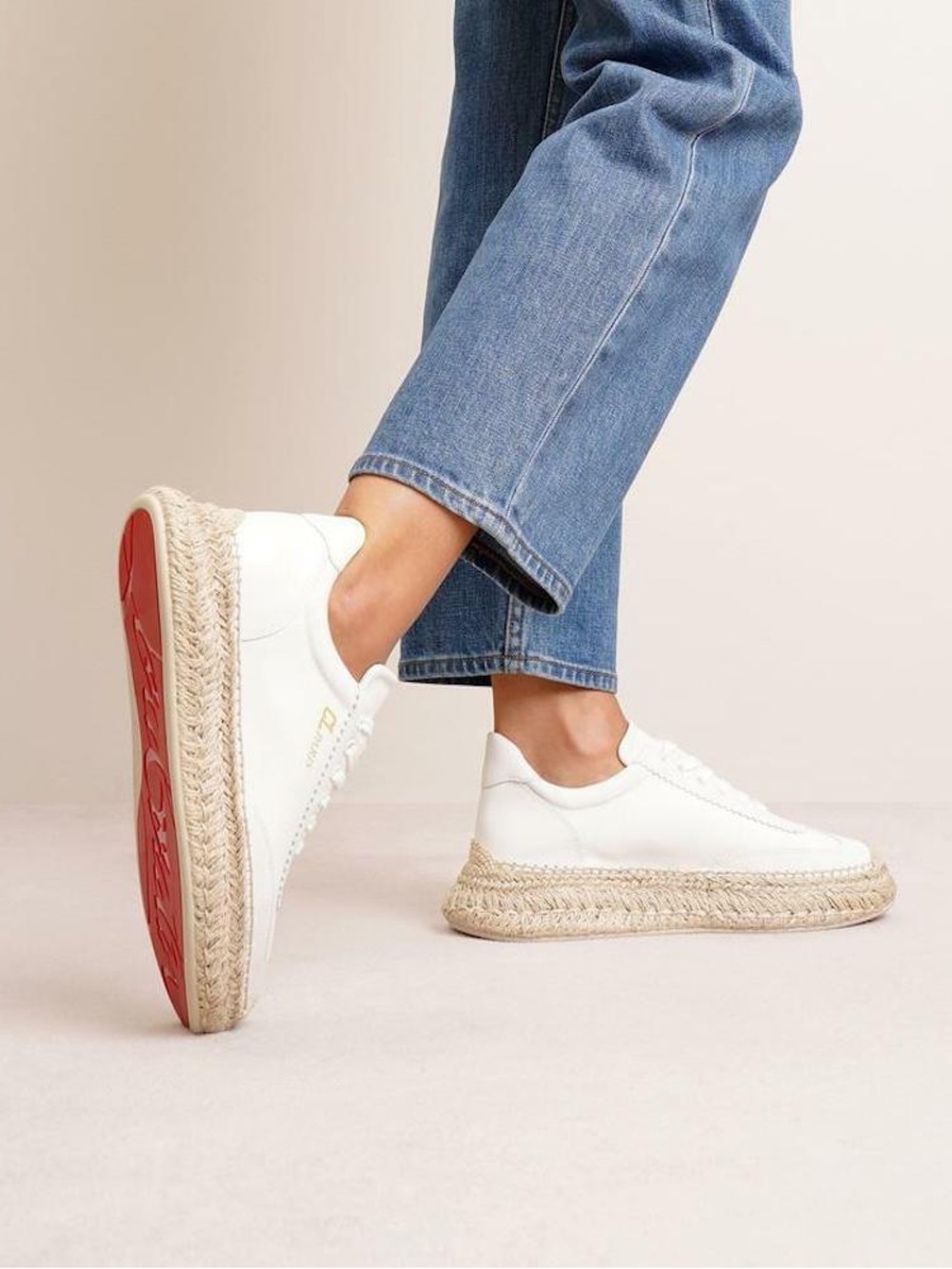NWB Christian Louboutin White Leather Espadrille Sneakers